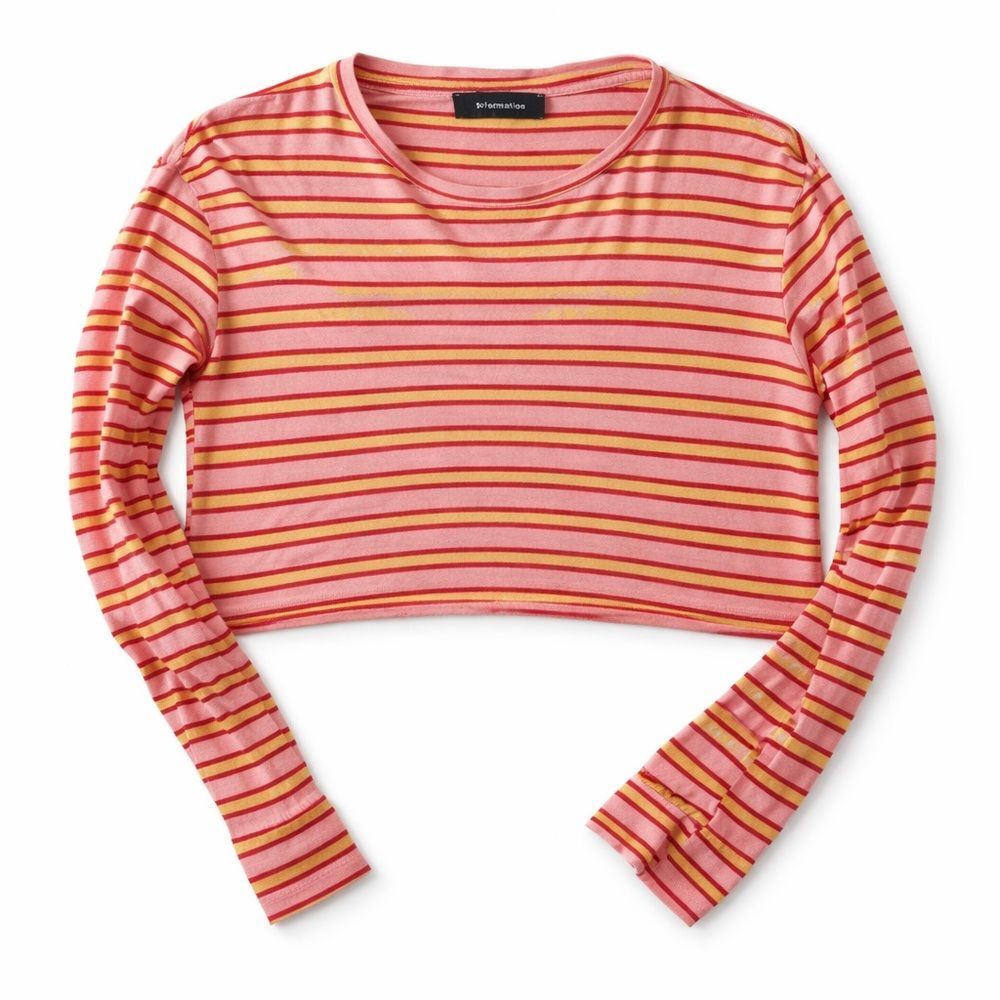 Reformation Pink & Red Striped Crop Long Sleeve Top Medium